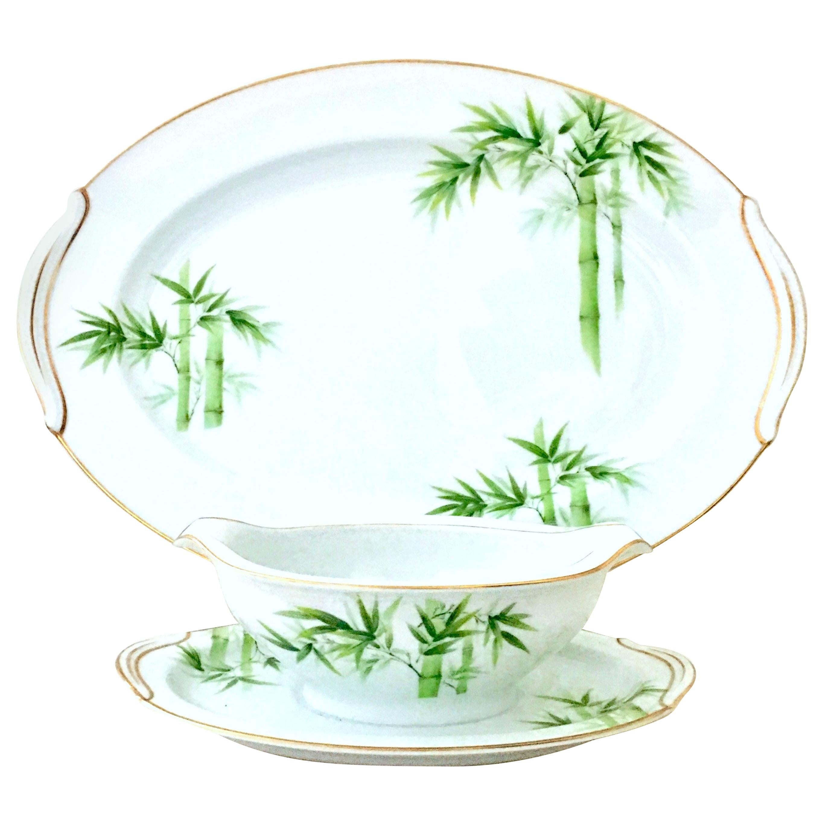 Japanese Porcelain "Green Bamboo" Serving Piece Set/2 by Noritake