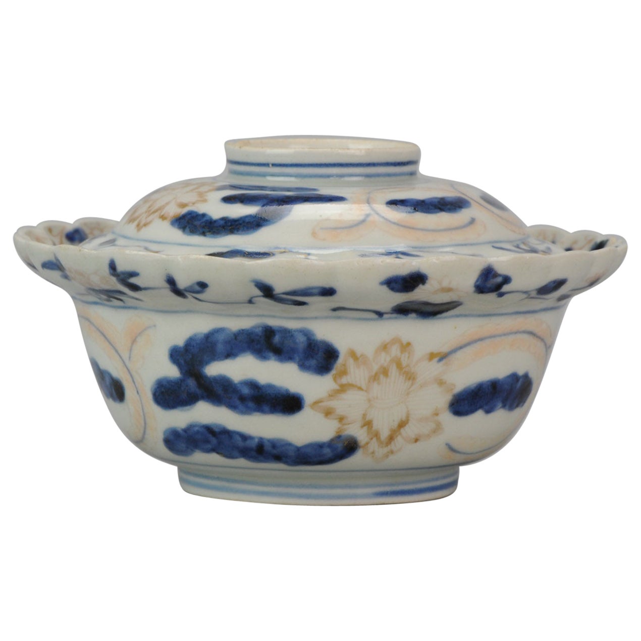 Cuenco con Tapa de Porcelana Japonesa Imari Bonboniere Japón Flores