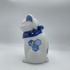 Japanese Porcelain Manekineko Cat Objet Blue 2000s