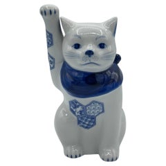 Japanisches Porzellan Manekineko Katze Objet Blau 2000s