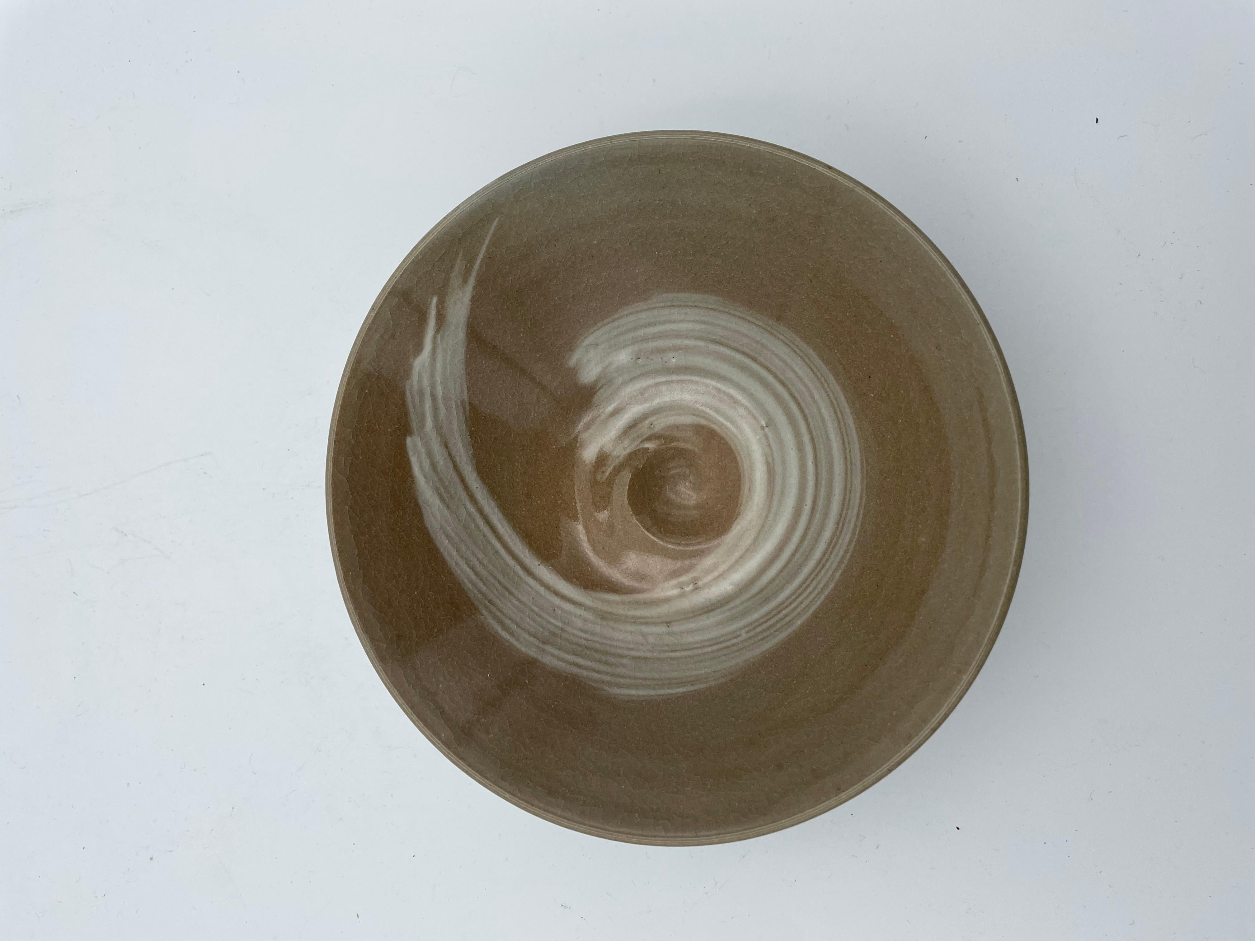 Showa Japanese Porcelain Matcha Bowl for Tea Ceremony Bamboo Beige 1960s