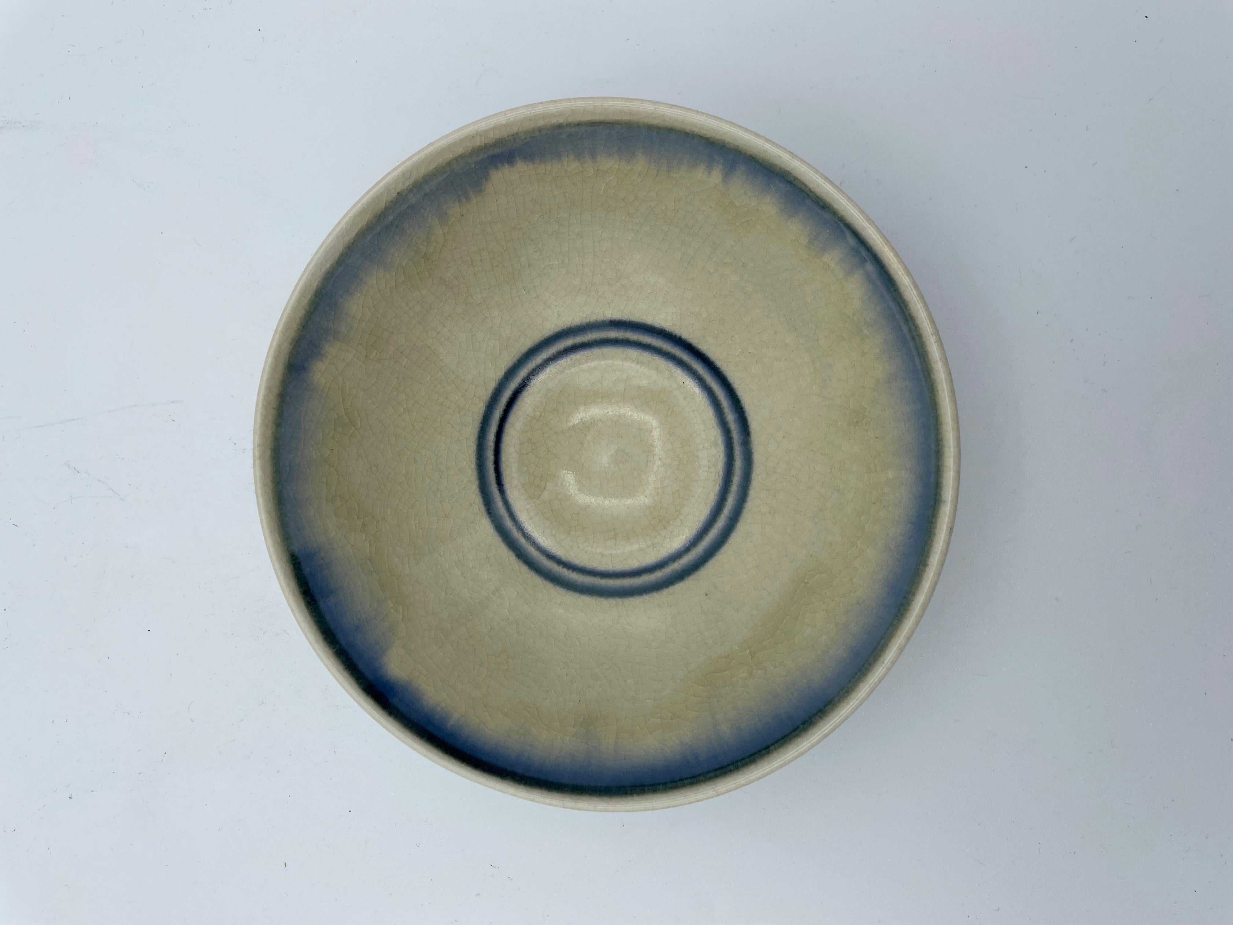 Late 20th Century Japanese Porcelain Matcha Bowl for Tea Ceremony Blue Beige 1970s