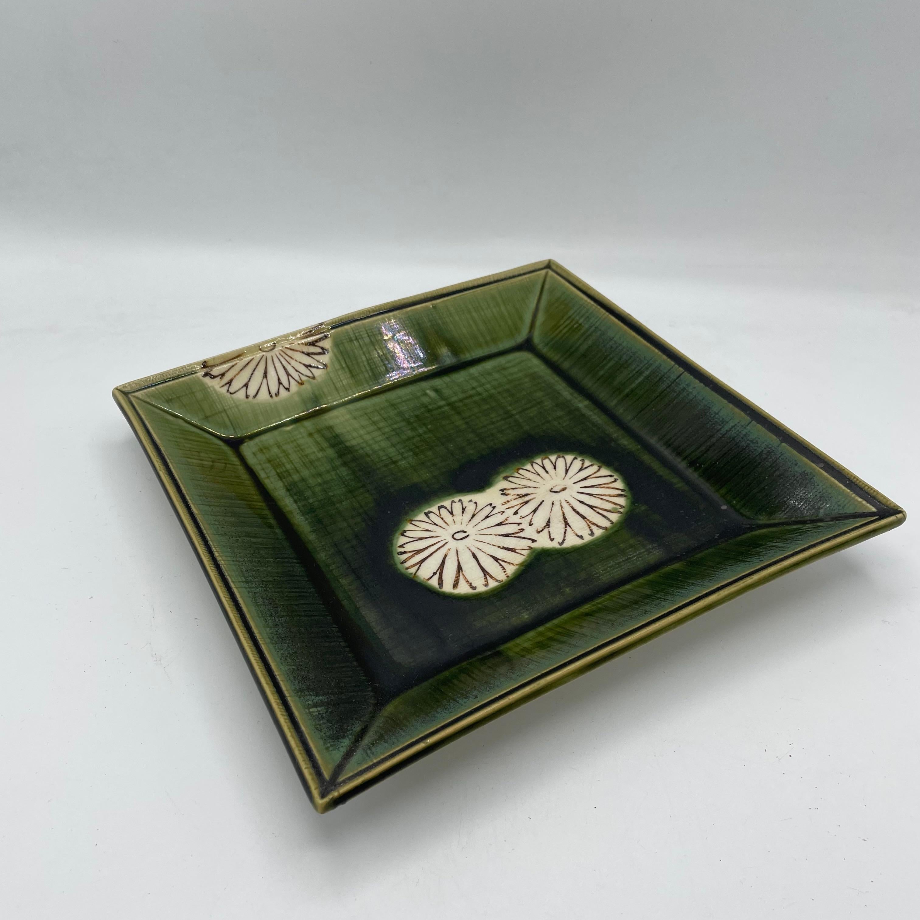 Plato cuadrado de porcelana japonesa Oribe-yaki Kato GOTO Años 2000 Showa en venta