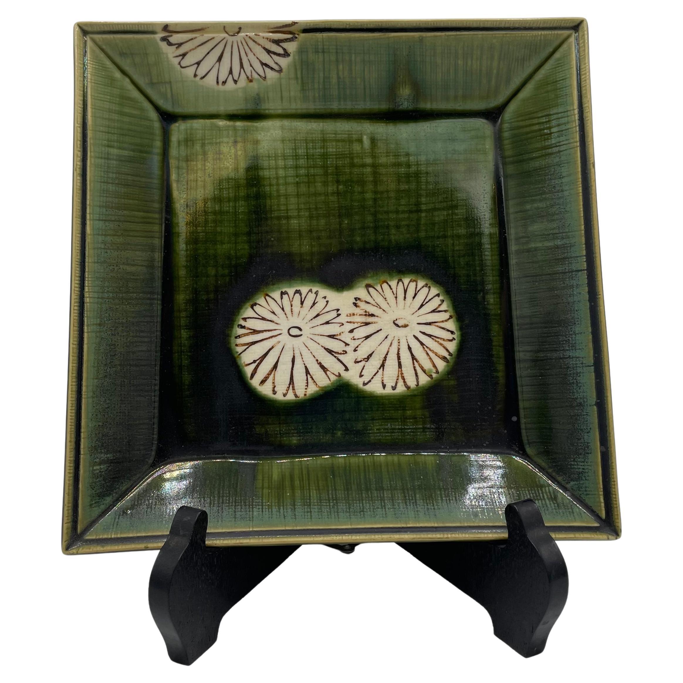 Assiette carrée en porcelaine japonaise Oribe-yaki Kato GOTO années 2000