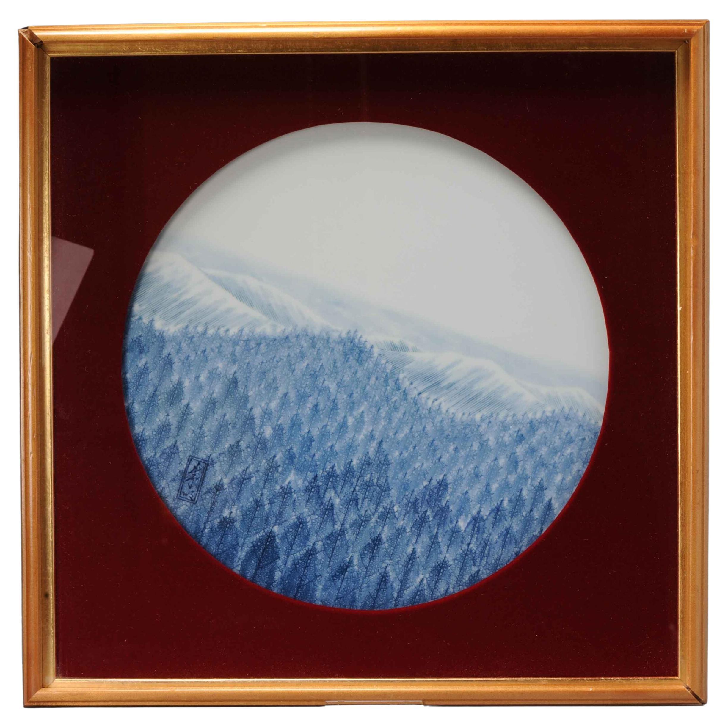 Placca in porcellana giapponese Arita Winter Landscape di Fujii Shumei, XX secolo