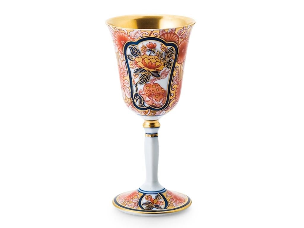 Gilt Japanese Contemporary Porcelain Red Gold Cup, 6 For Sale