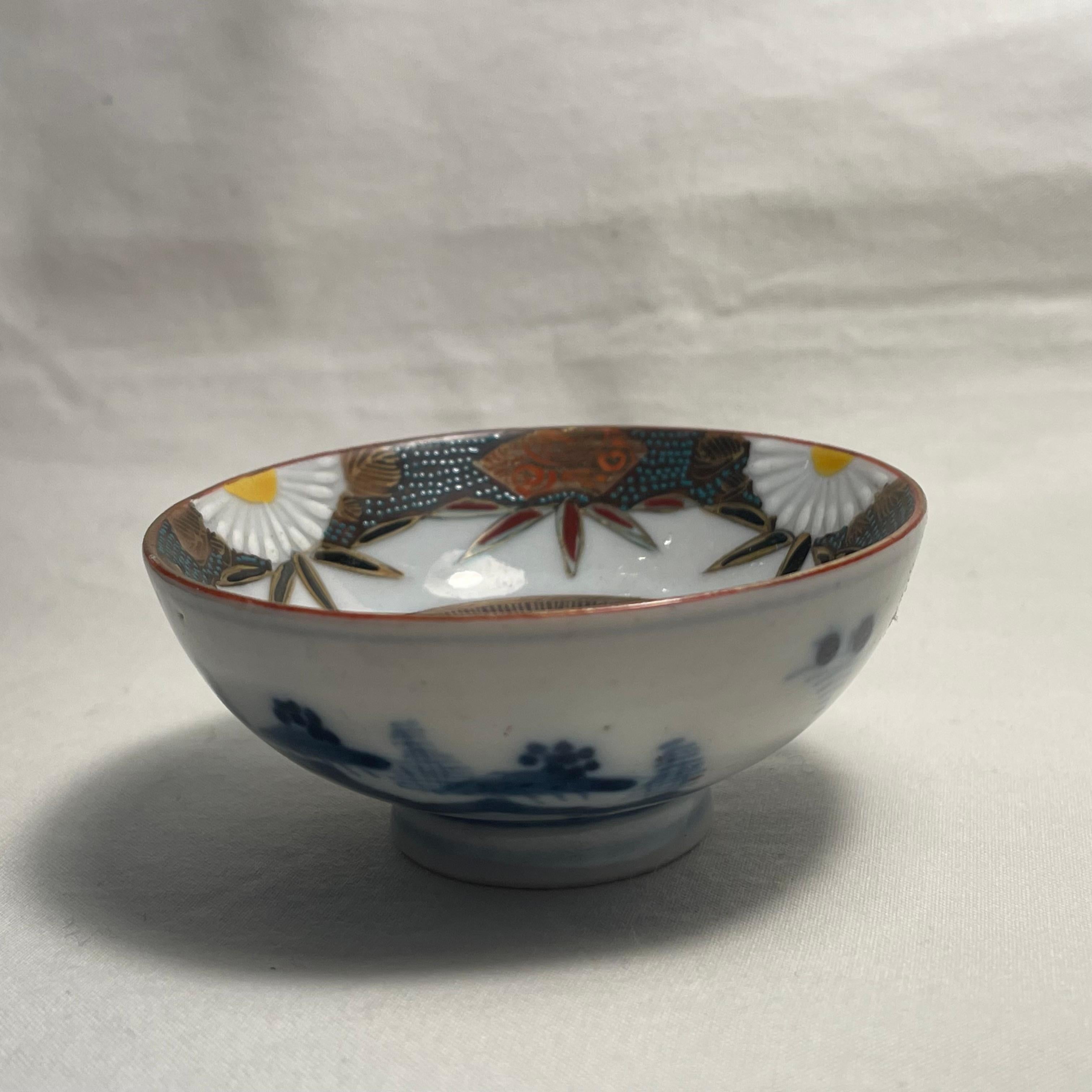20th Century Japanese Porcelain Sake Cup 1960 Showa Kutani Ware Ocean and Birds For Sale