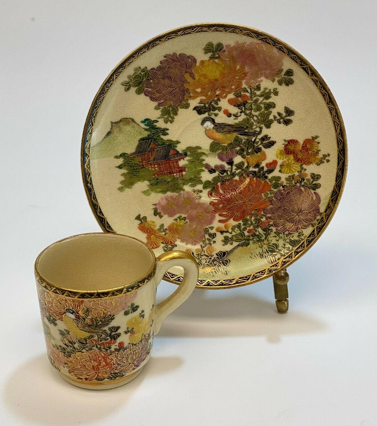 Japanese Porcelain Satsuma Hand Painted Tea Service for 2, Early 20th Cent. For Sale at 1stDibs