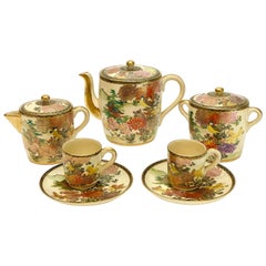 Japanese Porcelain Satsuma Hand Painted Tea Service for 2, Early 20th Cent.