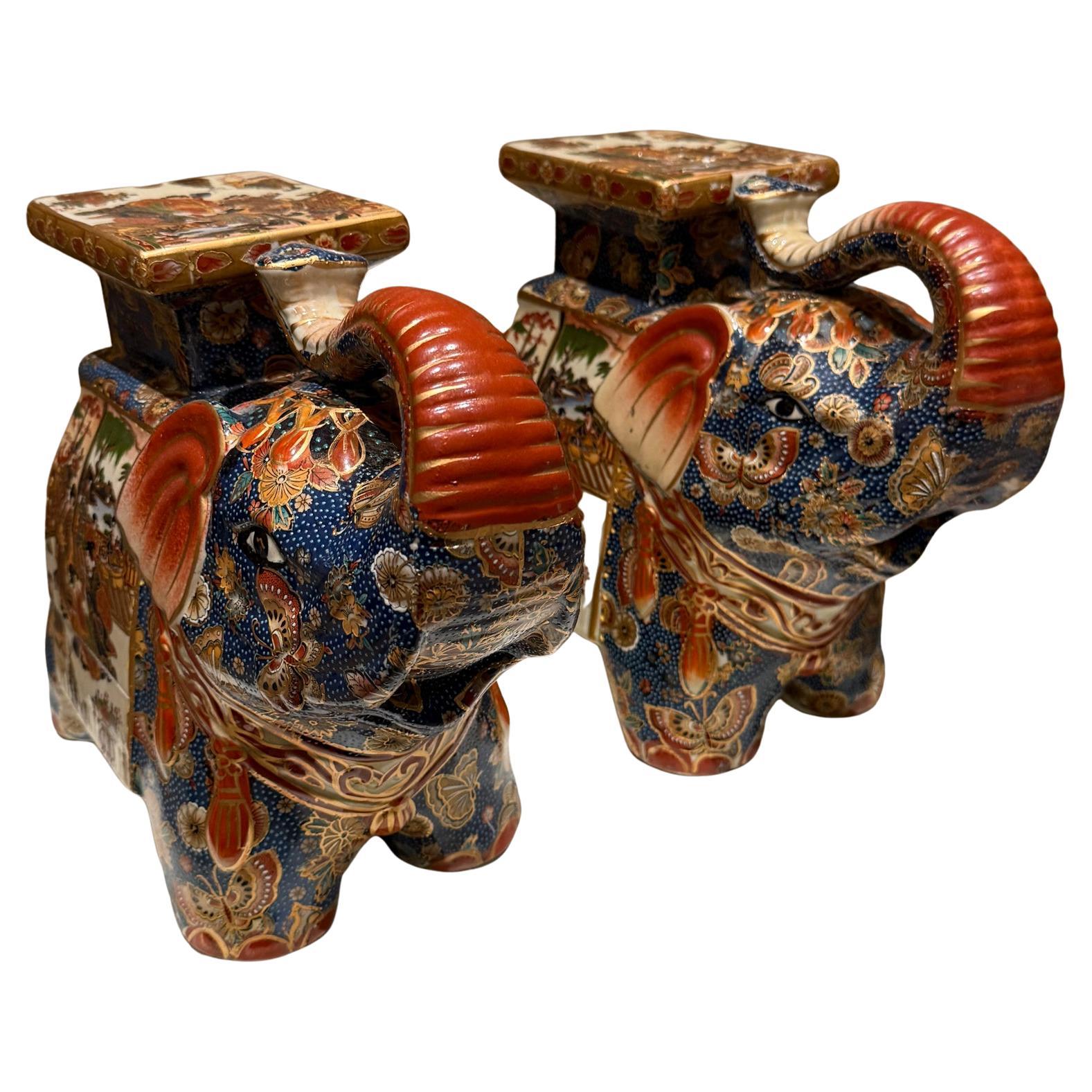 Japanese Porcelain Satsuma Style Elephant Figures