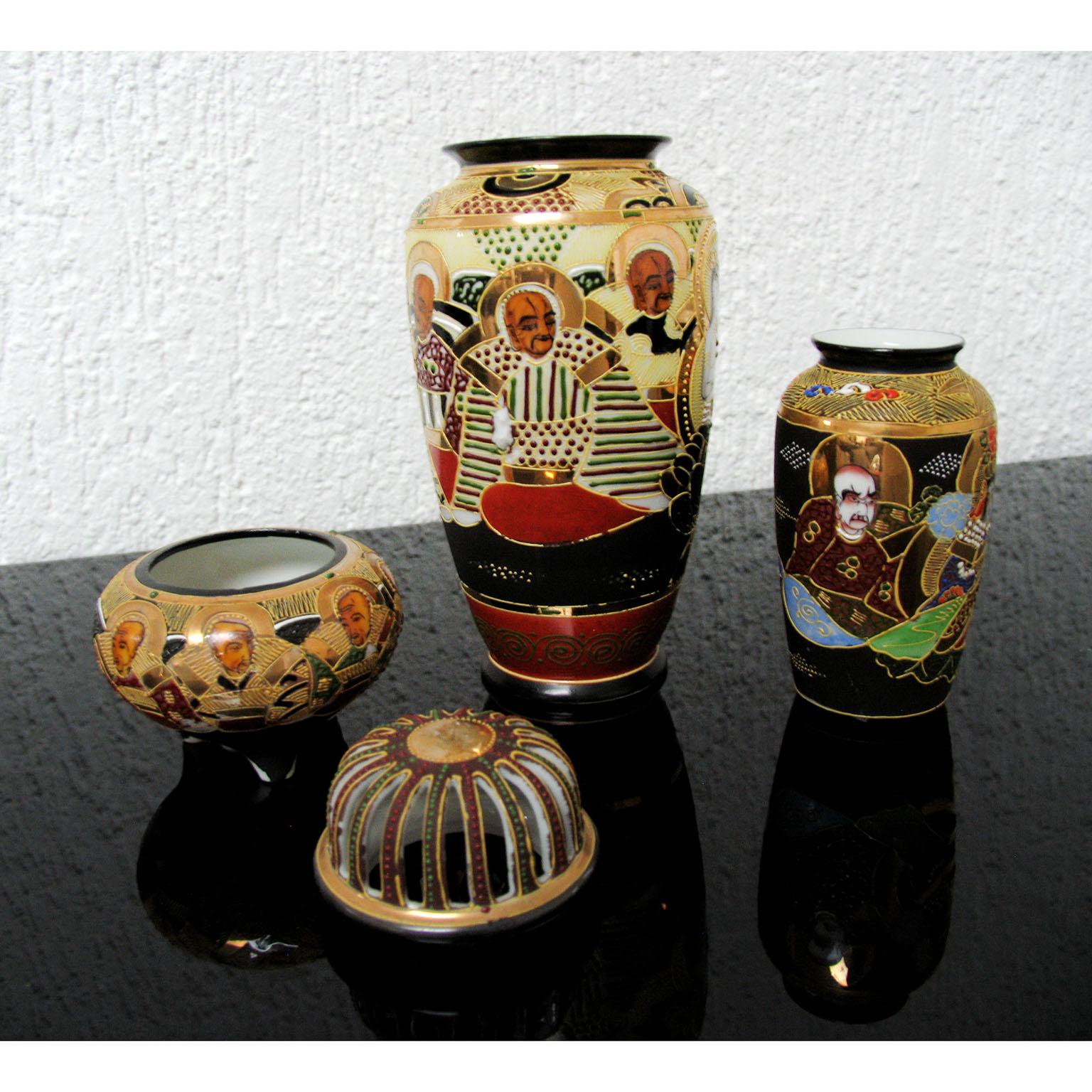 Hand-Painted Japanese Porcelain Satsuma Vases