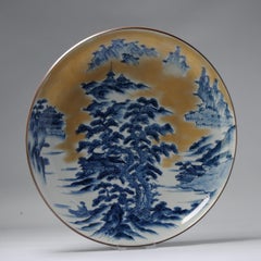 Japanese Porcelain Super Large Charger in Blue & White Landscape, 20th Century