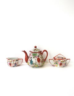 Japanese Porcelain Tea Coffee Set, Satsuma Art Nouveau Style, Mid-20th Century