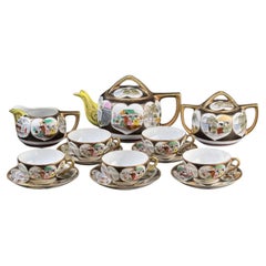 Japanese Porcelain Tea Set for 5, Hand-Painted Geisha Scenes, Early 20th Century
