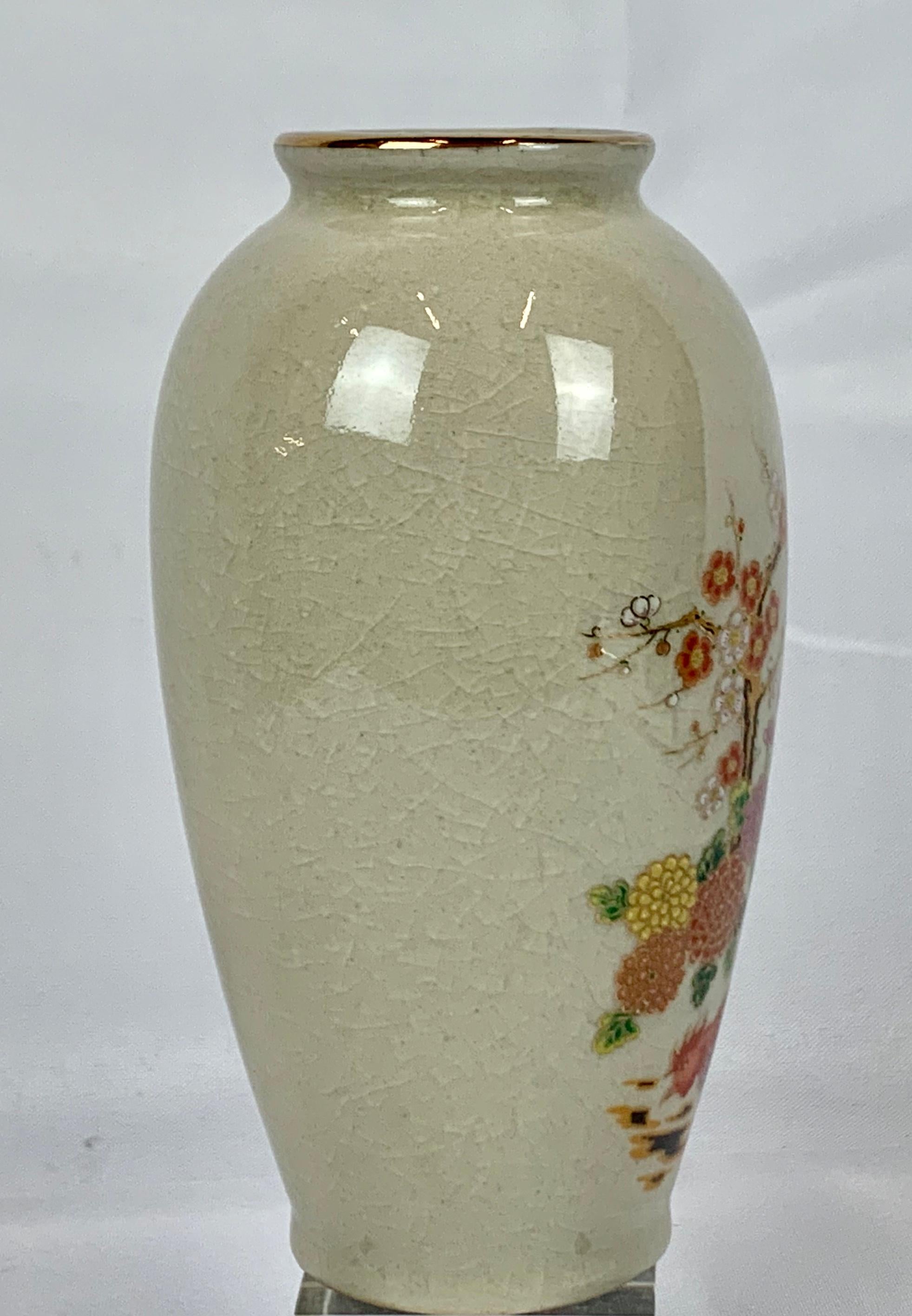 Enameled Vase with Delicate Hand Painted Floral Spray on Neutral Ground-Japan, early 20th For Sale