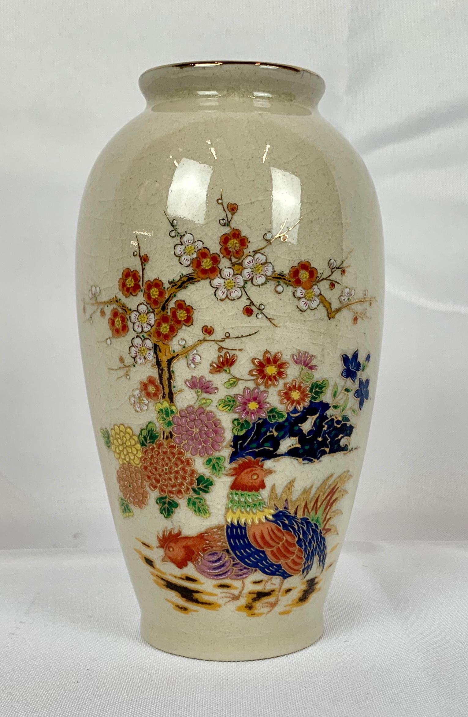 Early 20th Century Vase with Delicate Hand Painted Floral Spray on Neutral Ground-Japan, early 20th For Sale