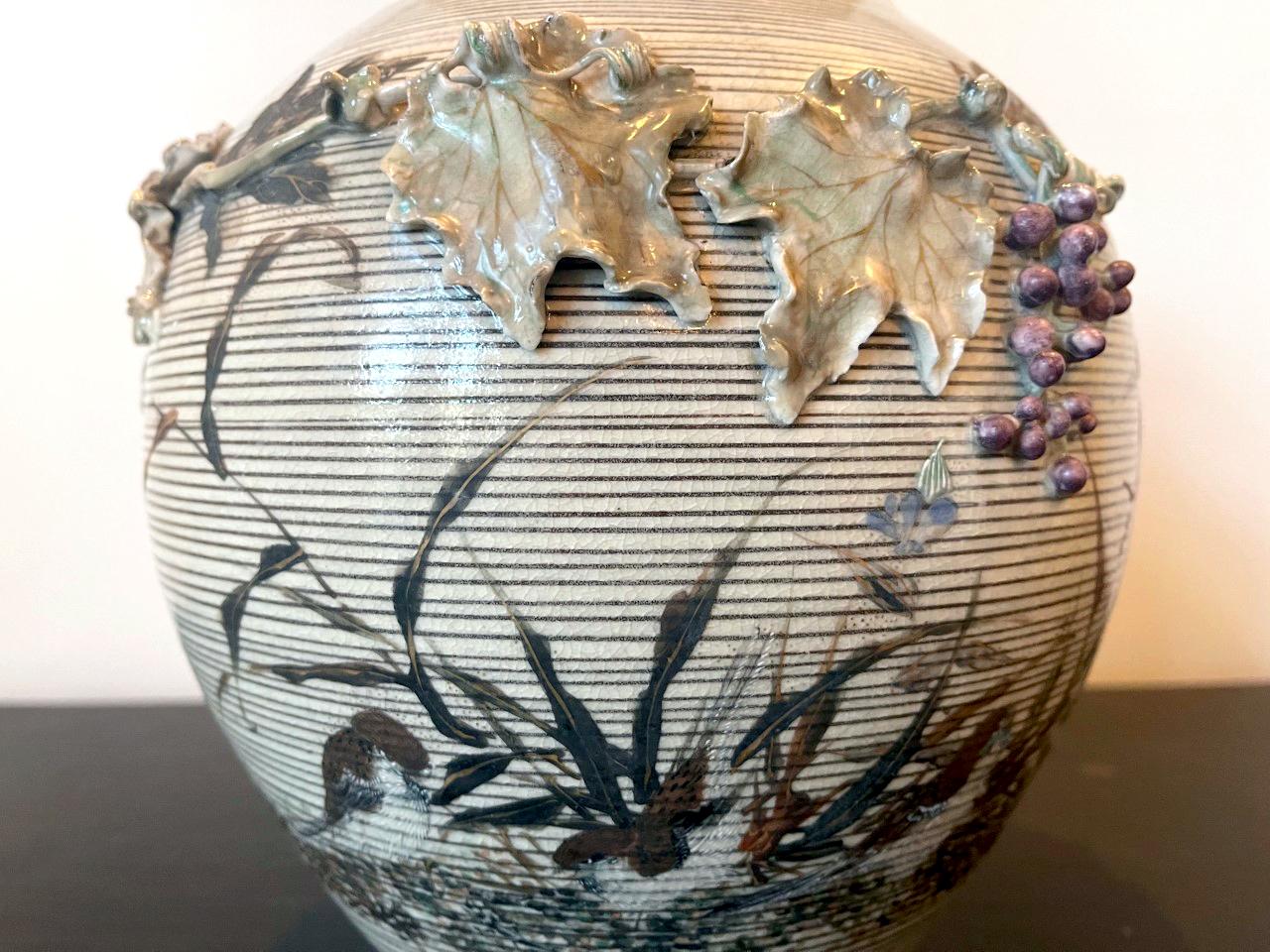 Japanese Porcelain Vase with Relief Surface Makuzu Kozan For Sale 6
