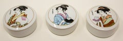 Japanese Porcelain Vintage Trinket Lidded Boxes Set of Three