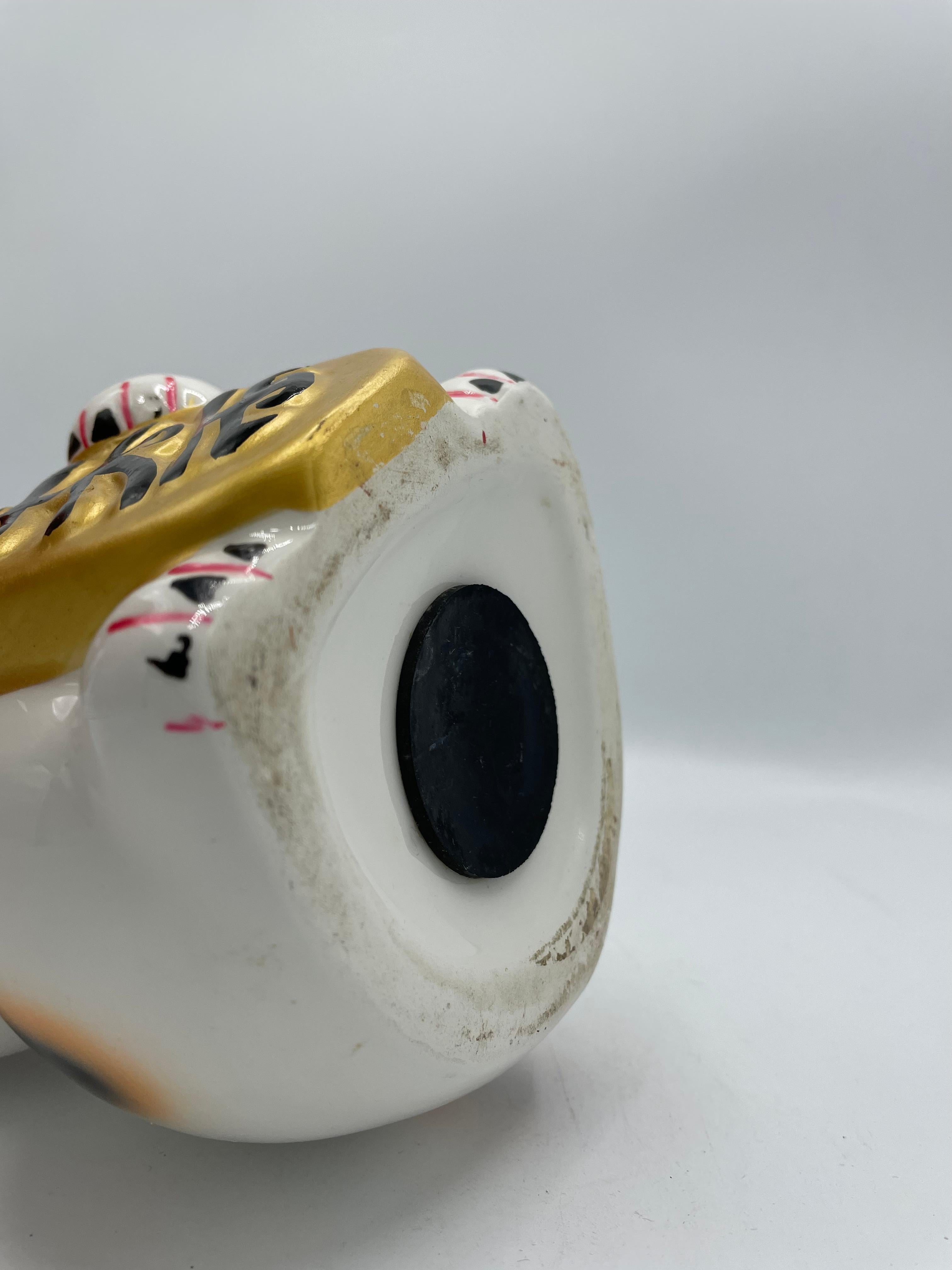Japanese Porcelain White Manekineko Cat Object Piggy Bank 1980s 2
