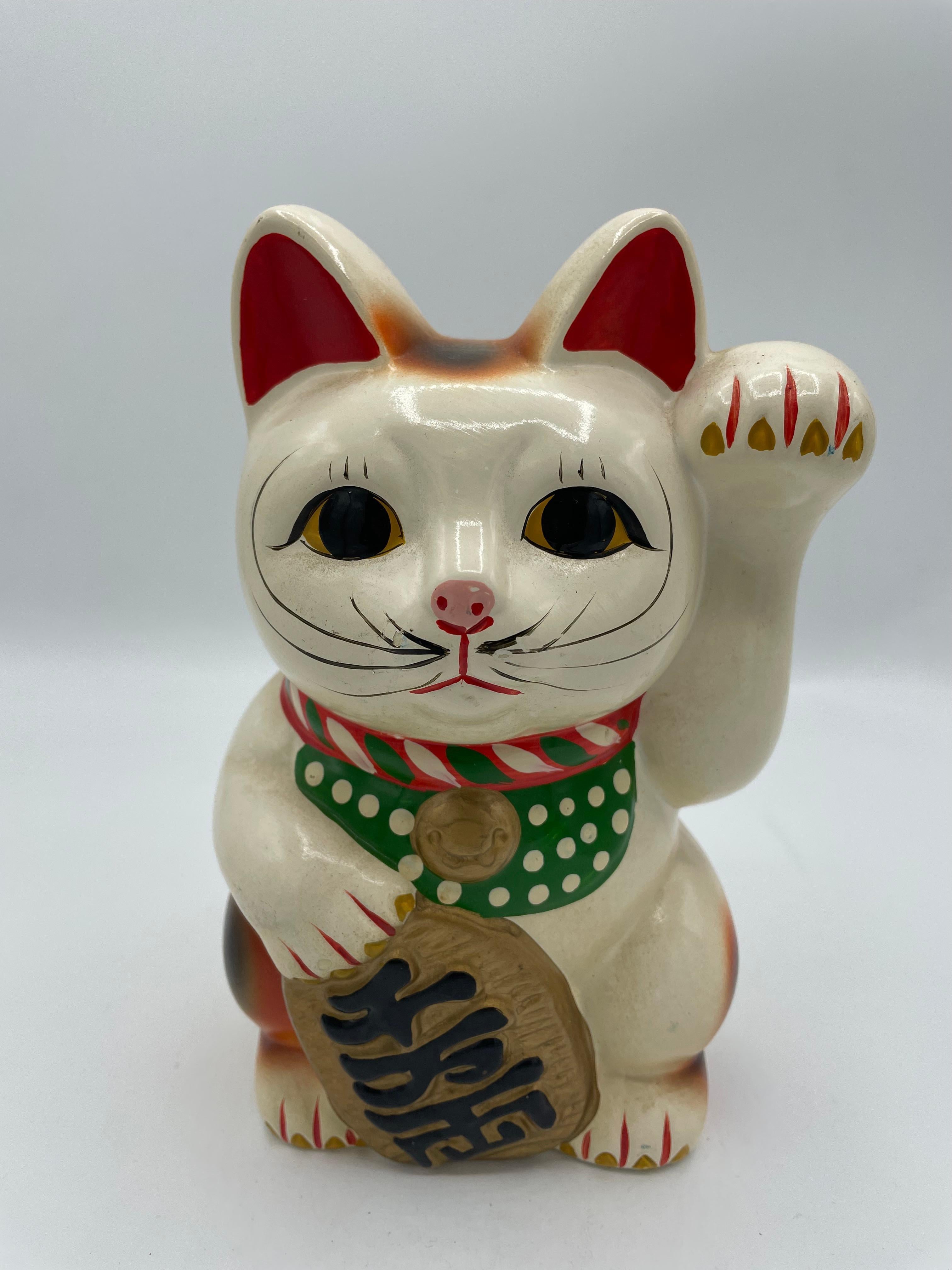 Japanese Pottery Manekineko Cat Object Piggy Bank 1980s Showa For Sale 1