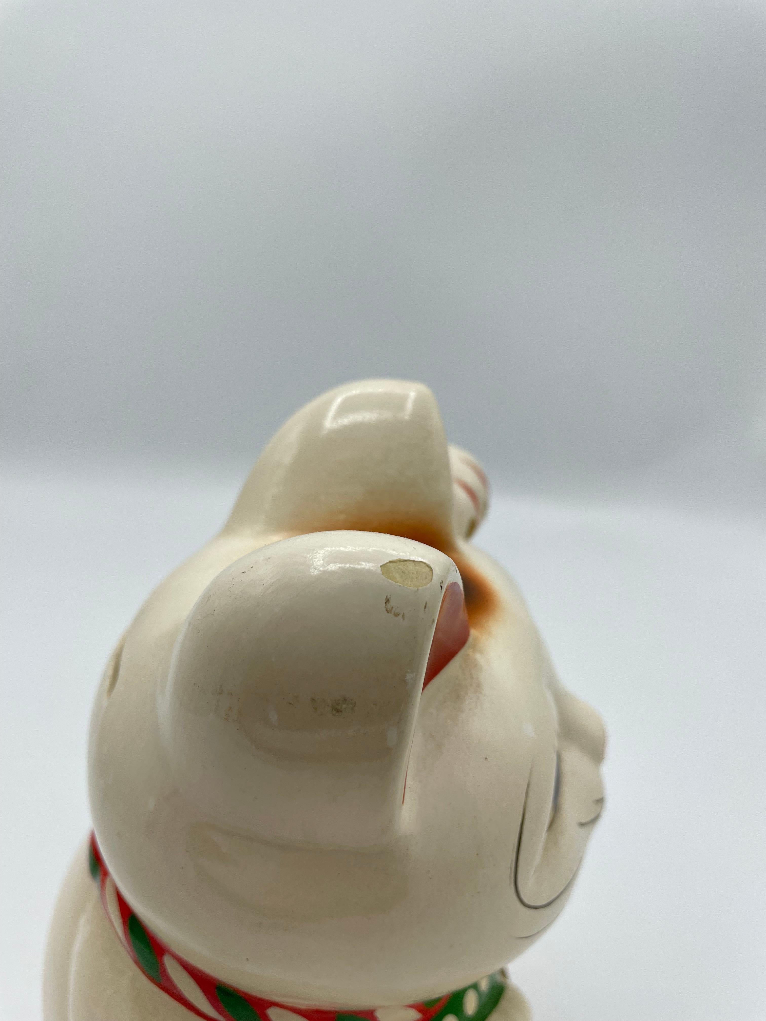 Japanese Pottery Manekineko Cat Object Piggy Bank 1980s Showa 3