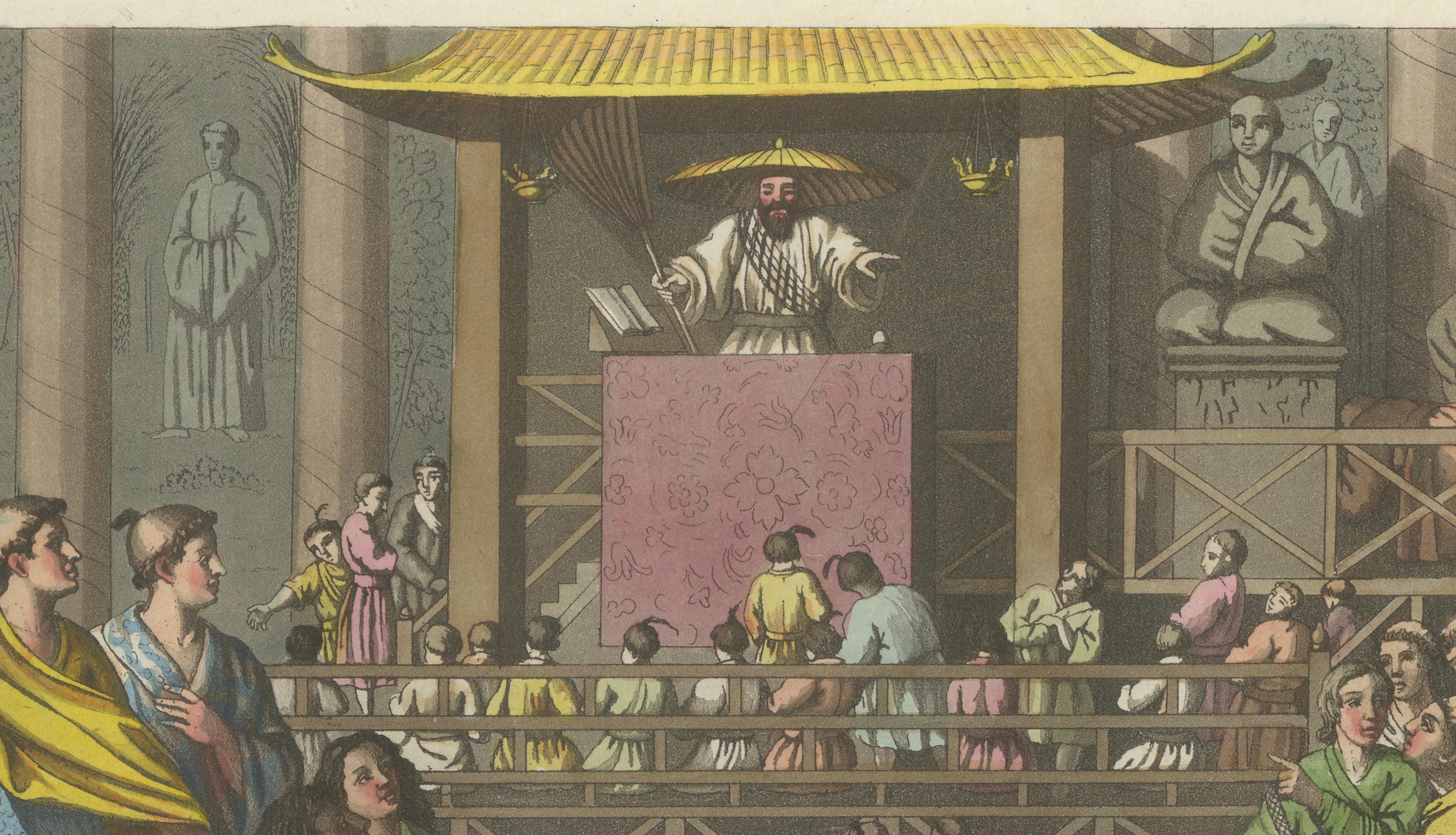Japanese Preacher in Temple – Ferrario Costume Print, Hand-Colored c.1815