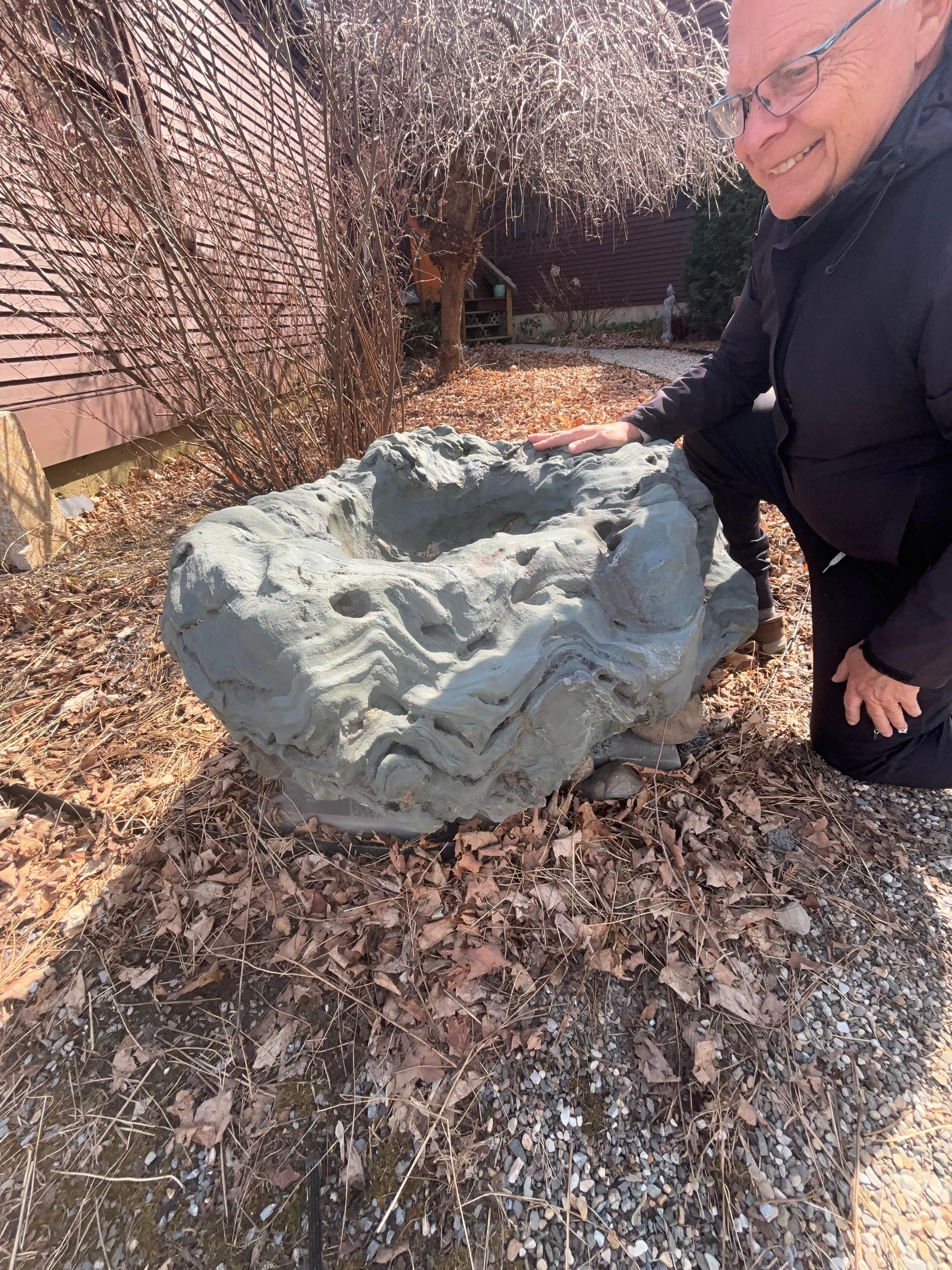 Precious Natural Shikoku - Mesmerizing Blue Stone Basin Tsukubai

Japan, a large, handsome and unique antique natural organic shaped stone water basin planter -tsukubai- created from rare blue shikoku stone and sourced from a decades old garden.