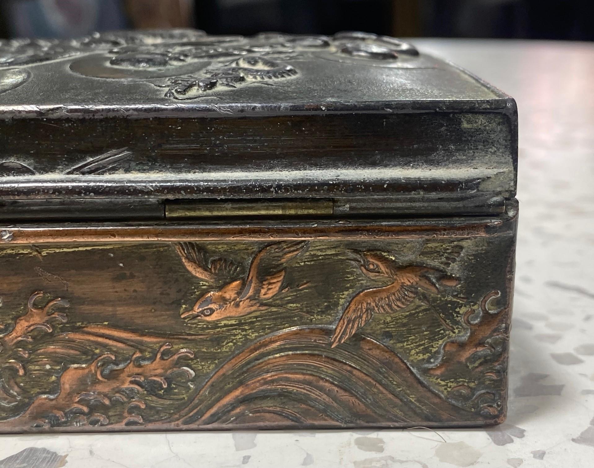 Metal Japanese Pressed Copper Repousse Buddha Buddhist Monk Trinket or Tabacco Box