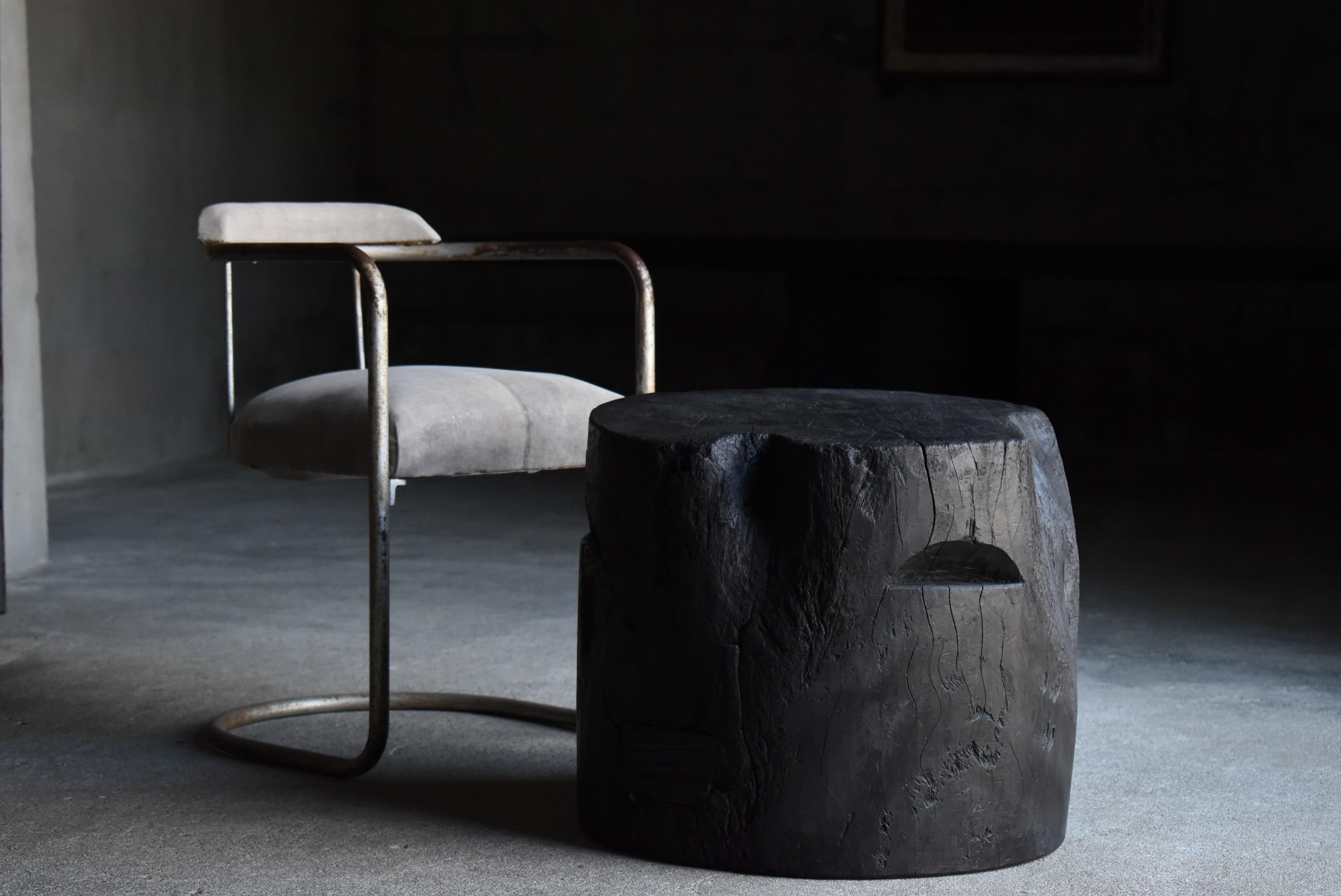 Japanese Primitive Black Coffee Table Wooden Block/Antique Side Table Wabisabi 6