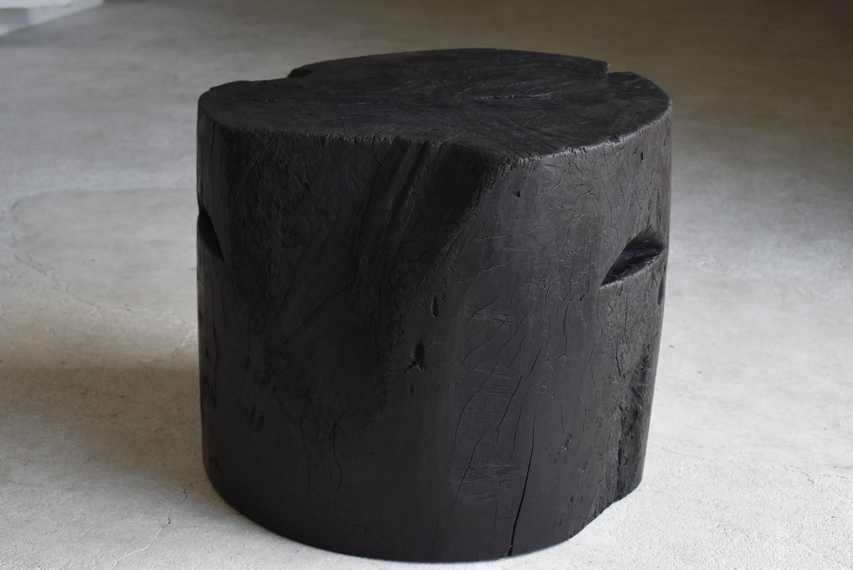 20th Century Japanese Primitive Black Coffee Table Wooden Block/Antique Side Table Wabisabi