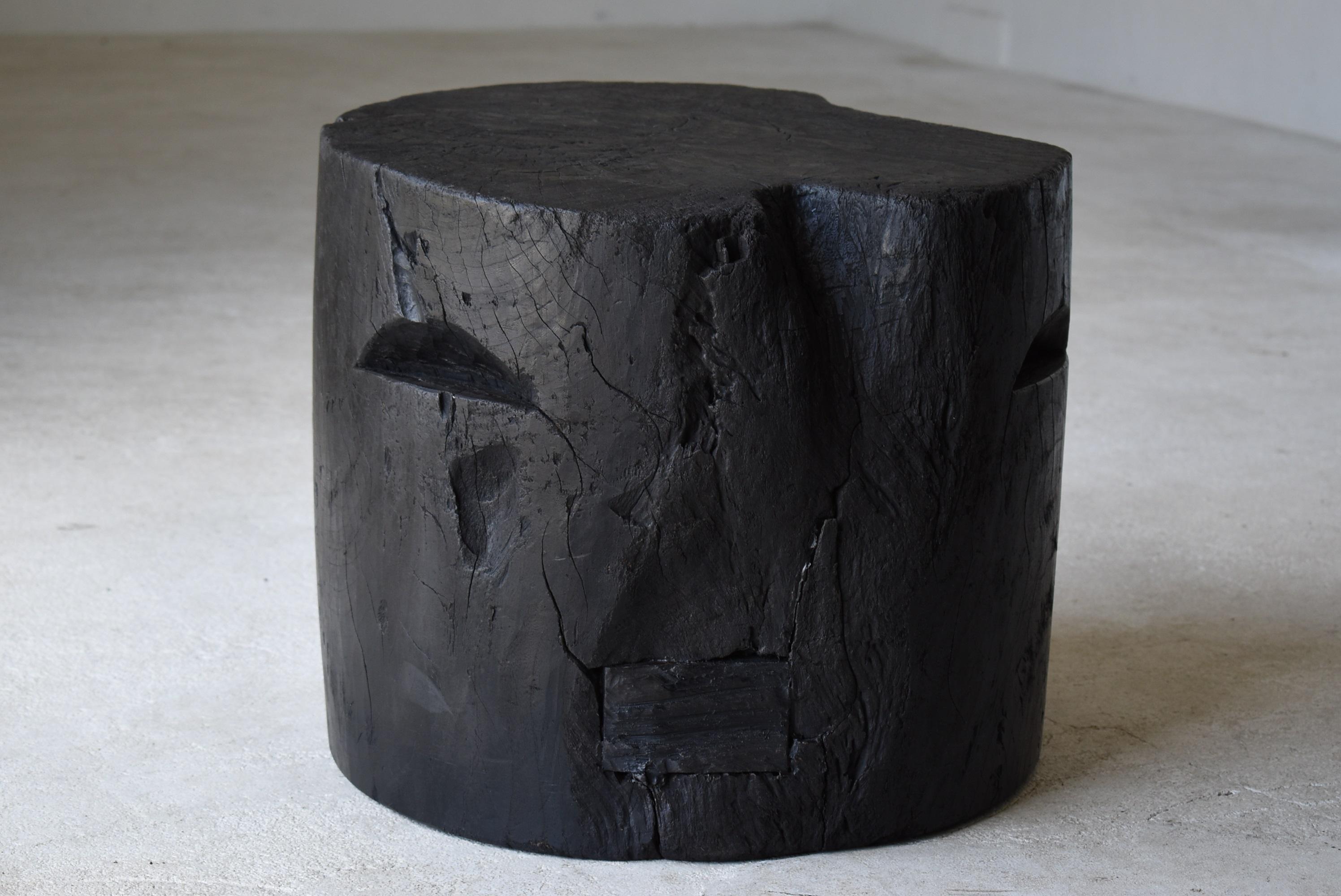 Japanese Primitive Black Coffee Table Wooden Block/Antique Side Table Wabisabi 3