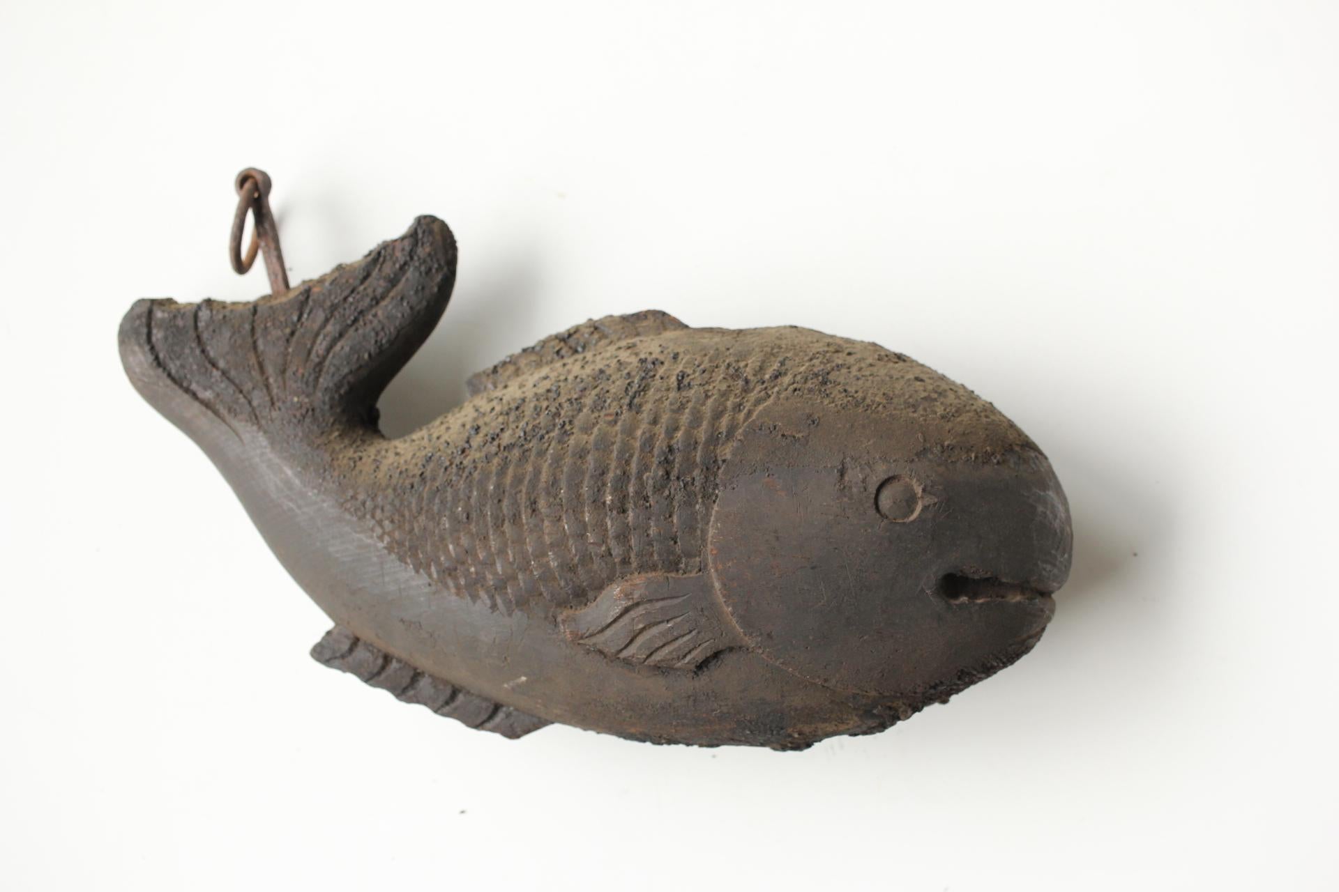 Japanese Primitives Antiques : Hearth Tools Fish-shaped wood Hook Farmer Life For Sale 8