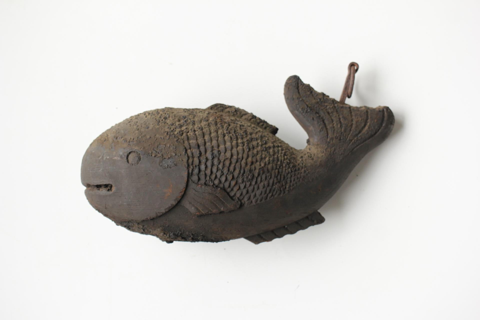 Woodwork Japanese Primitives Antiques : Hearth Tools Fish-shaped wood Hook Farmer Life For Sale