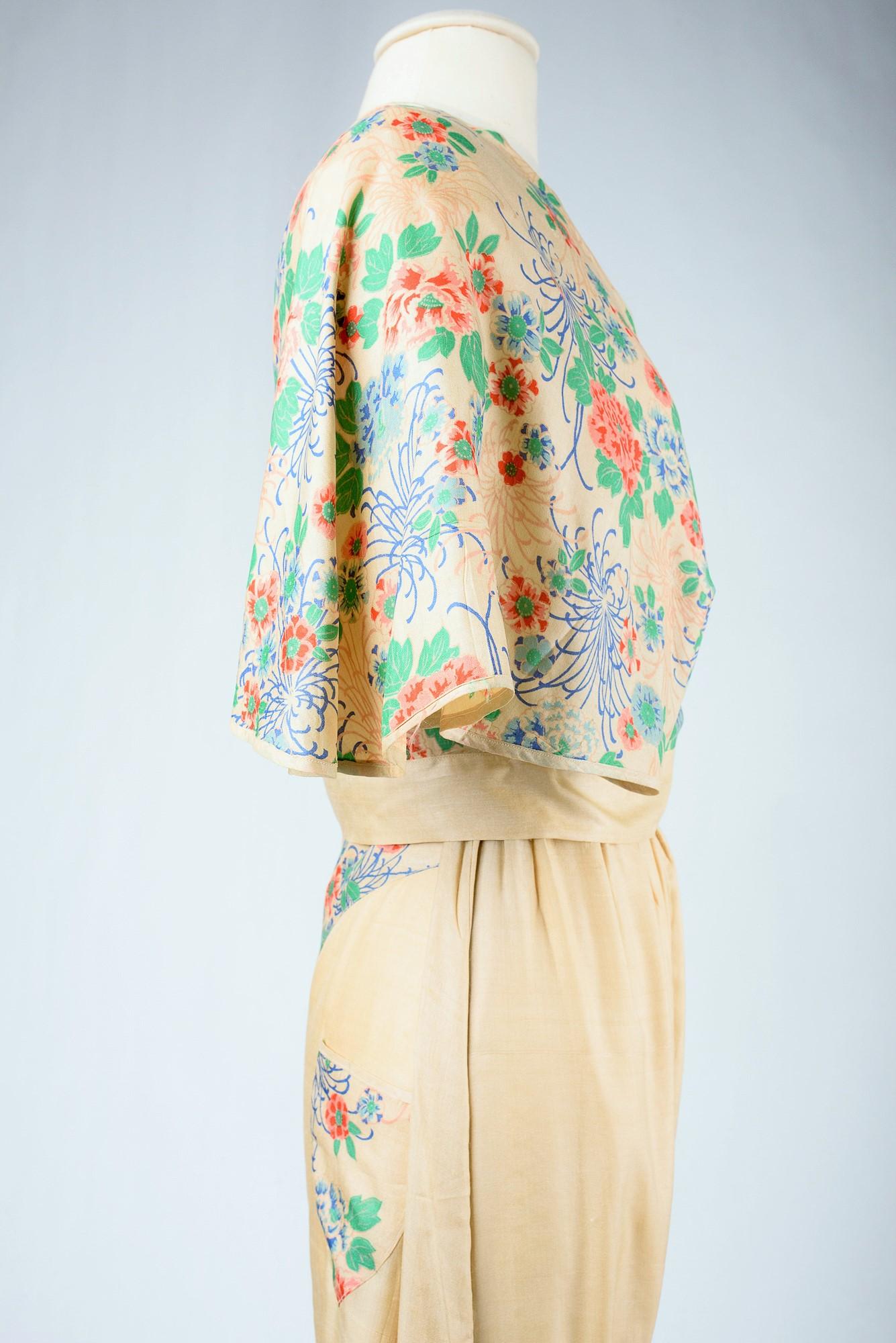Japanese printed silk pajamas - France Circa 1935 For Sale 2