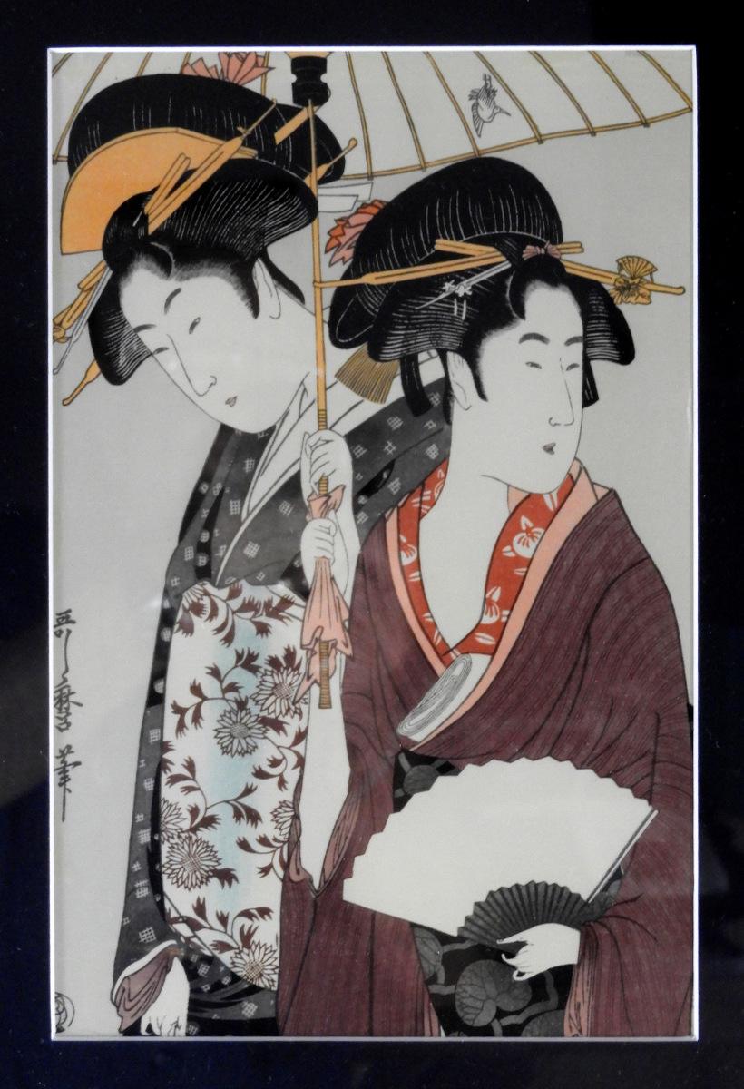 Japanese Prints on Silk Set of 4 with 