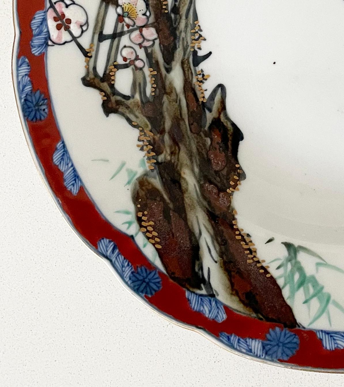 Hand-Painted  Japanese Prunus And Swift Decorated Plate, Seiji Kaisha Company, Late 19th C For Sale