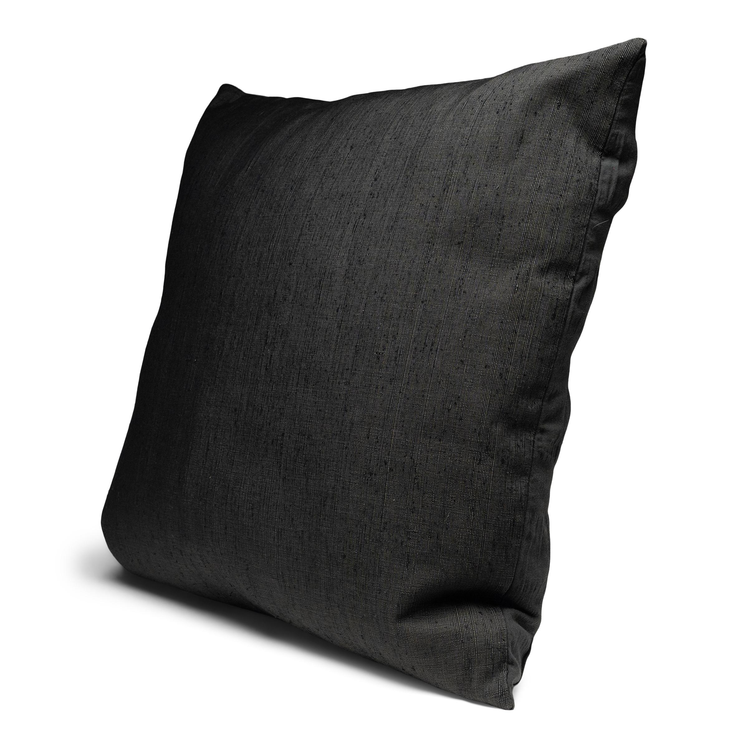 Minimalist Japanese Puckered Black Silk Pillow For Sale
