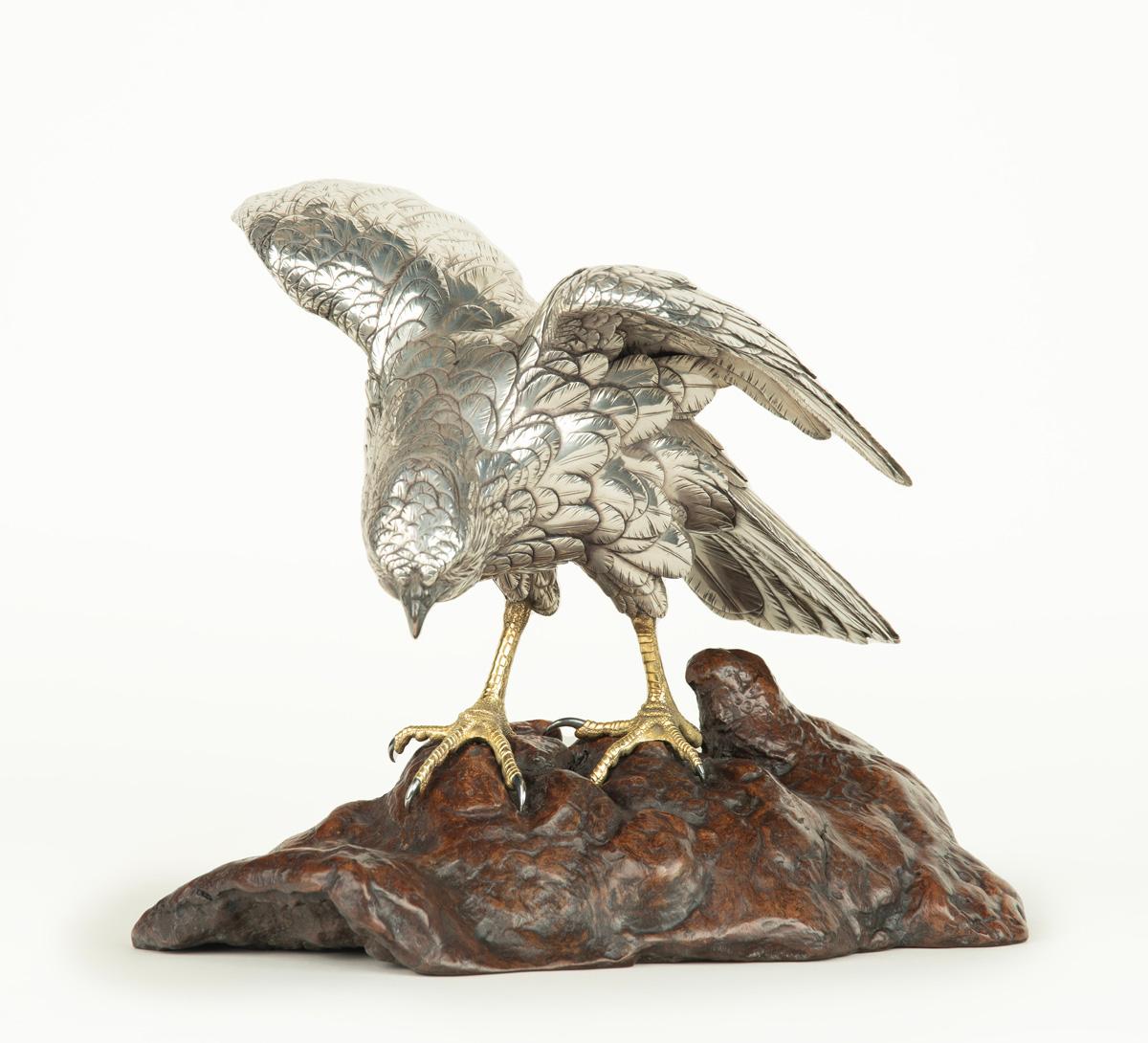 Meiji Japanese Pure Silver Hawk Okimono – Musashiya Company (Ozeki) For Sale
