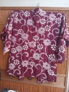 Japanischer violetter und weißer Haori-Kimono-Mantel für Damen mit Seiden-Shibori, 1970er Jahre