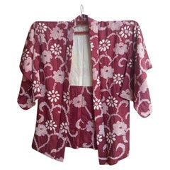 Japanischer violetter und weißer Haori-Kimono-Mantel für Damen mit Seiden-Shibori, 1970er Jahre