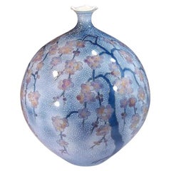 Jarrón japonés de porcelana púrpura azul dorada del Maestro Artista, 2