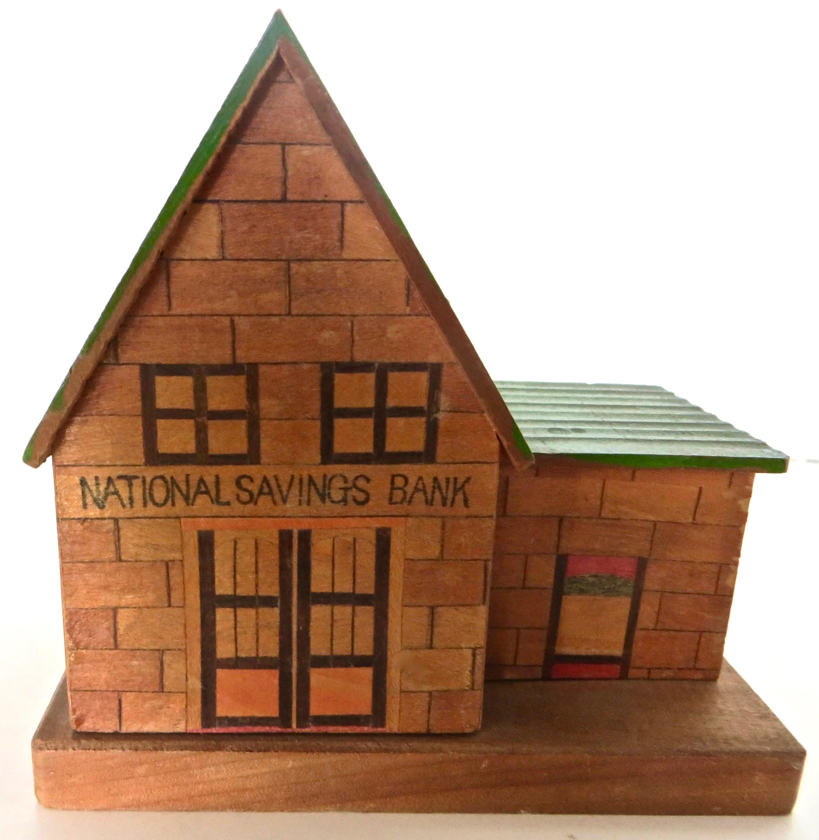 Wood Japanese Puzzle Bank Portrays A Building Bank 
