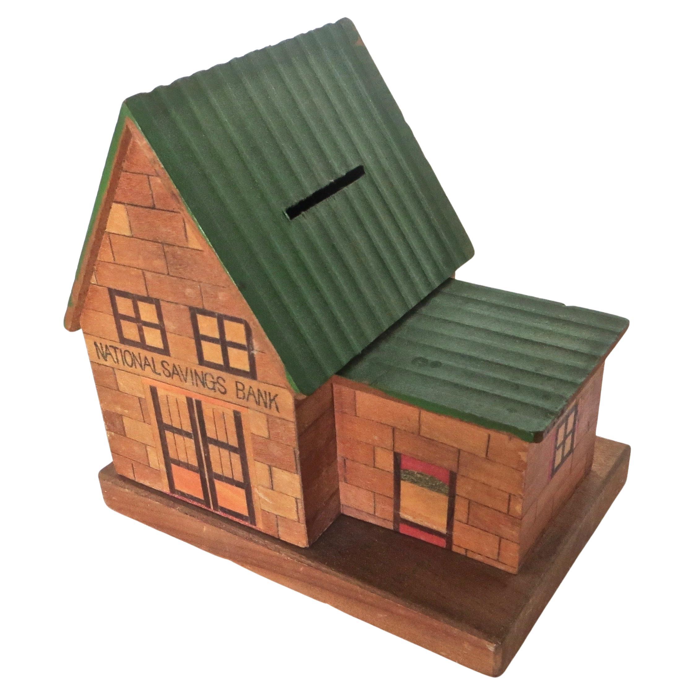 Japanese Puzzle Bank Portrays A Building Bank "National Savings Bank" Circa 1948 For Sale