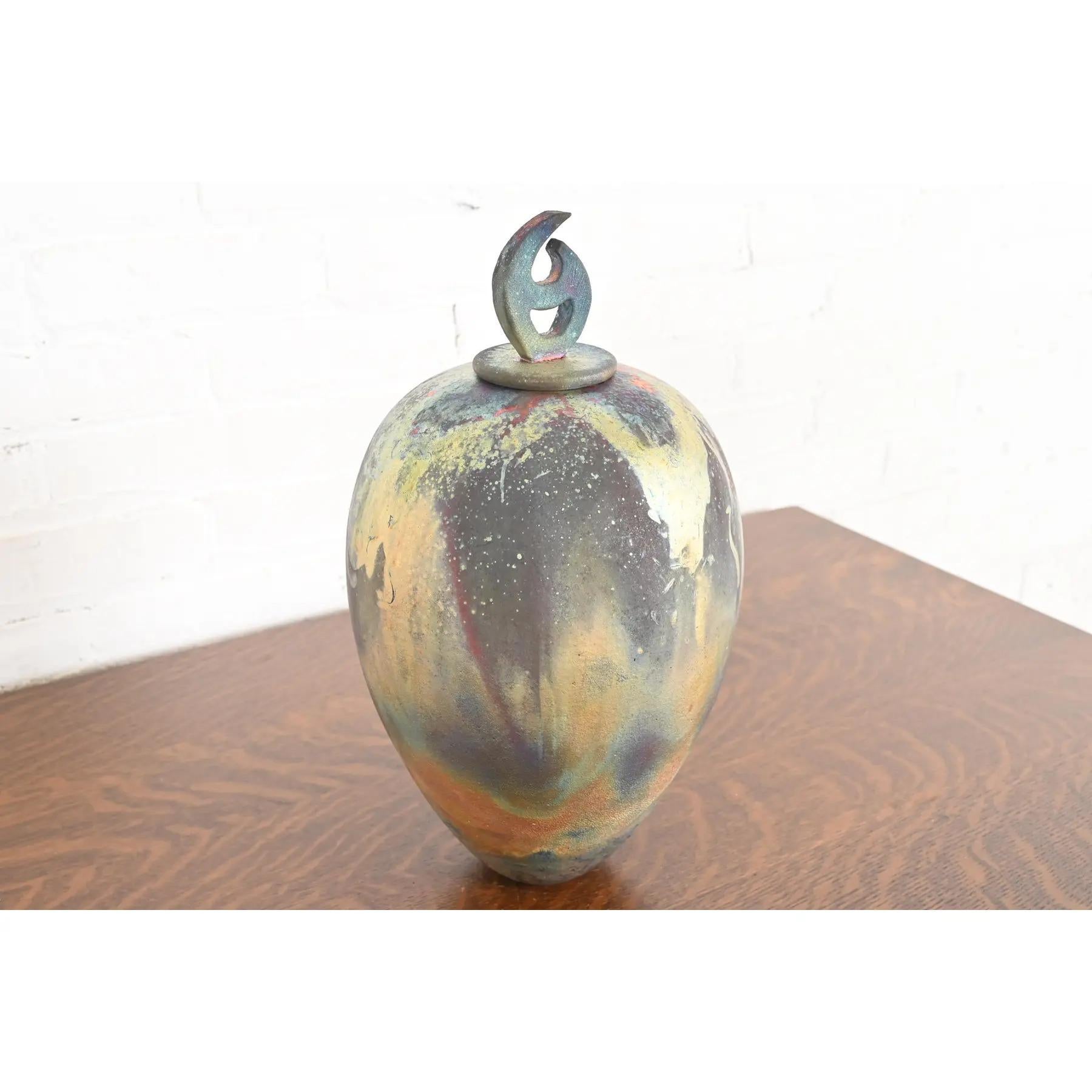 Poterie japonaise Raku Arts & Crafts poterie d'art céramique émaillée à couvercle Bon état - En vente à South Bend, IN