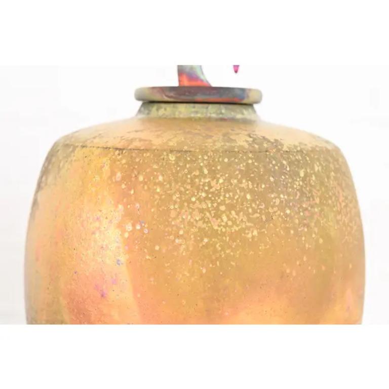 Japanese Raku Pottery Arts & Crafts Glazed Ceramic Art Pottery Lidded Vessel 1