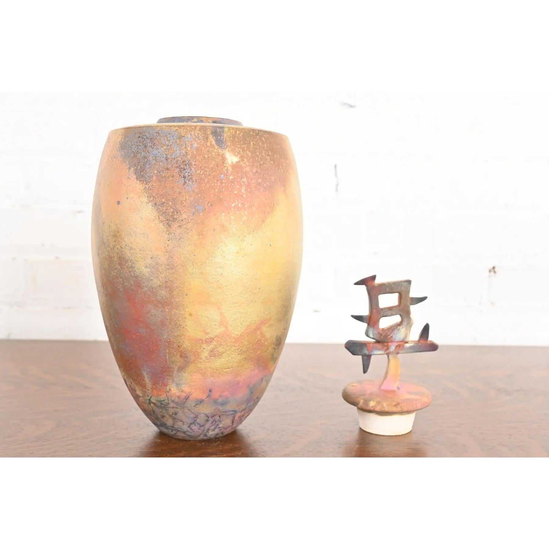 Poterie japonaise Raku Arts & Crafts poterie d'art céramique émaillée à couvercle en vente 1