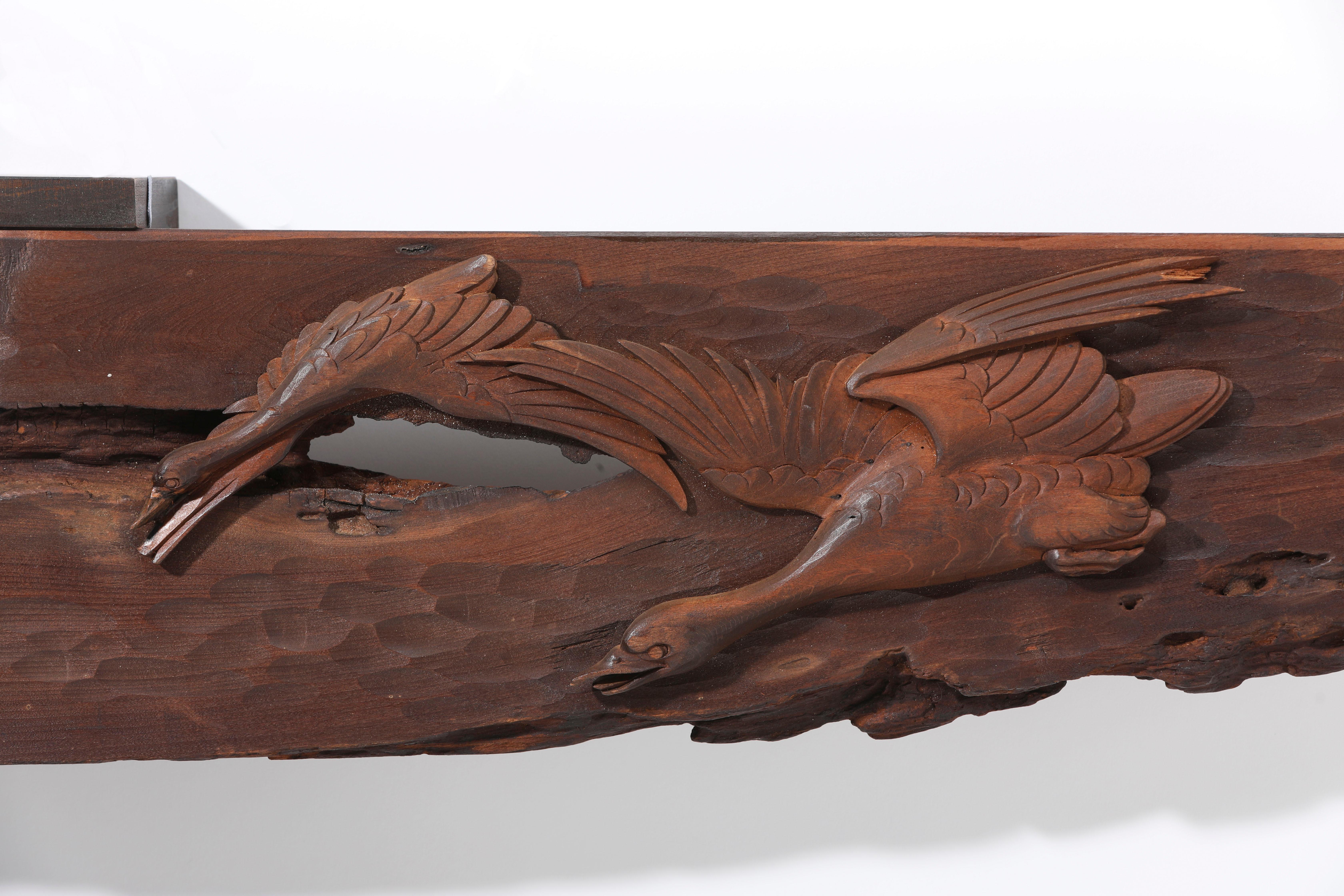 Japanische Ranma-Holzschnitzerei mit „Vogel im Flug“ und „Long Blades of Grass“ (Geschnitzt) im Angebot