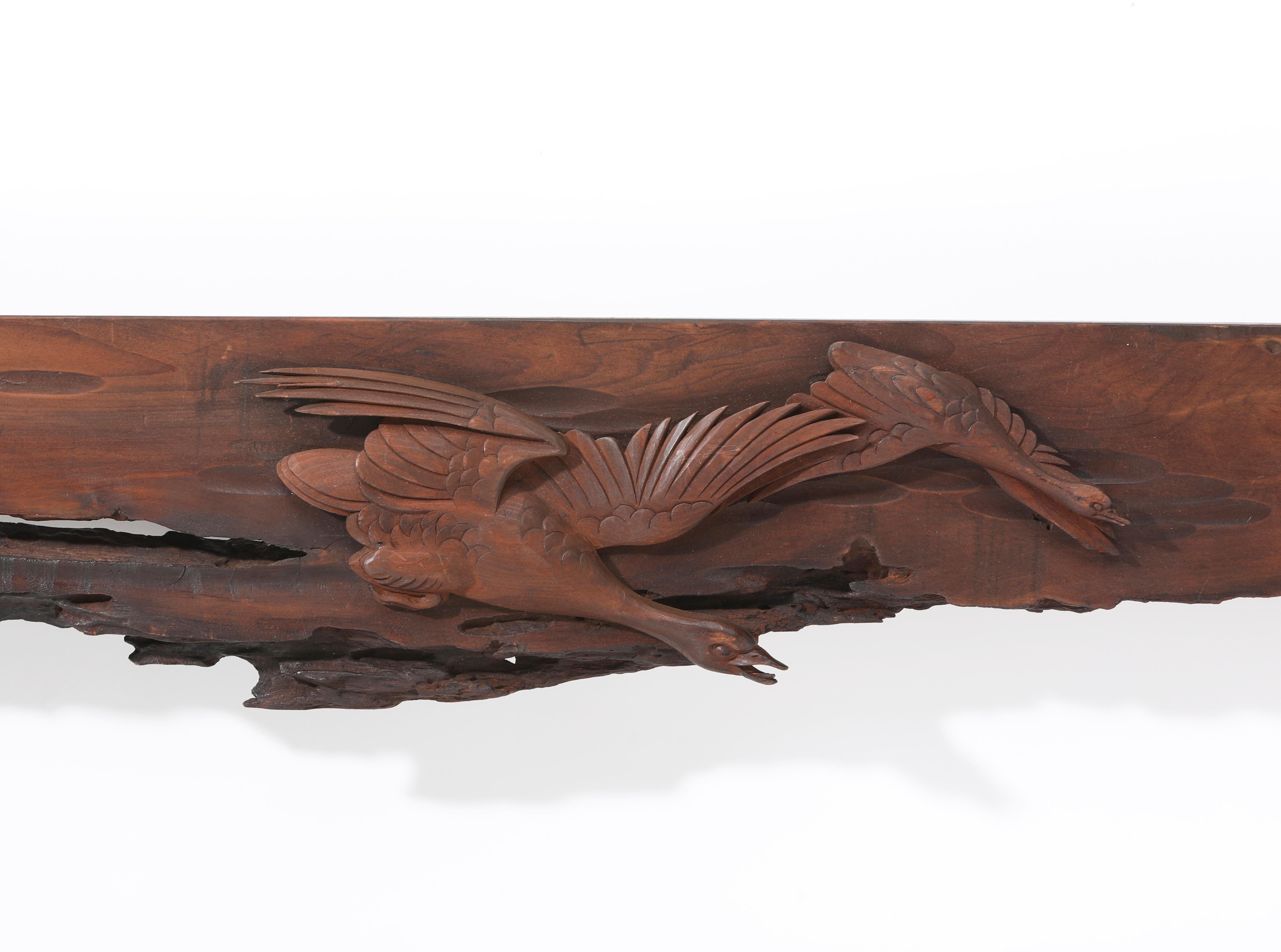 Japanische Ranma-Holzschnitzerei mit „Vogel im Flug“ und „Long Blades of Grass“ im Zustand „Gut“ im Angebot in Santa Cruz, CA