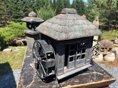 Japanese Rare Antique Bronze Minka Farm House Lantern With Water Wheel