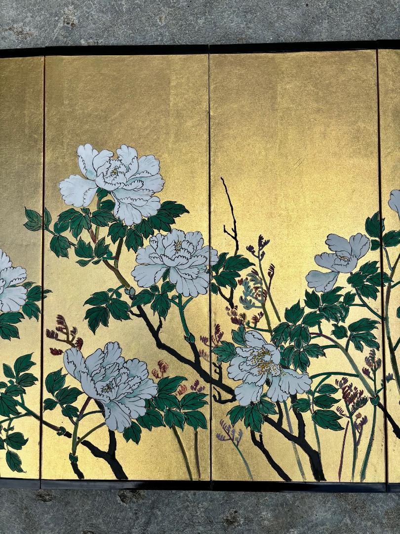 Japanese Rare Antique Pair Hand Painted Flower Wedding screens In Original Box 4